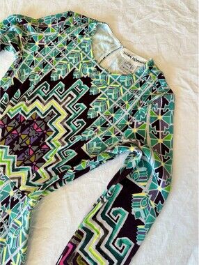 Mara Hoffman Rug Bolnisi Long Sleeve Knit Fit & Flare Dress Blue Mosaic Print XS